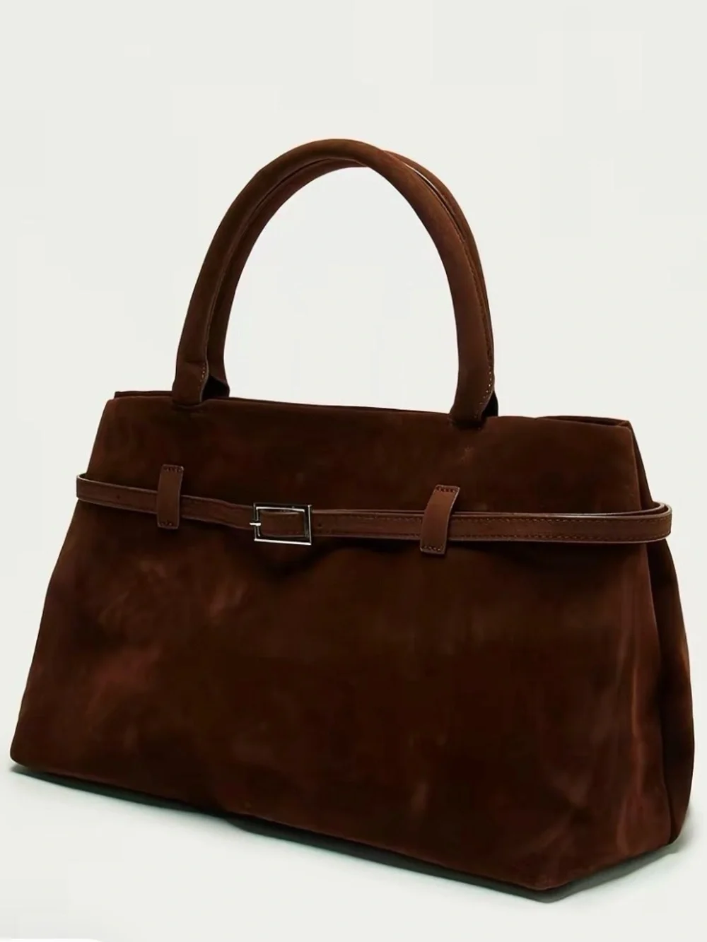Fashion Nova Chocolate Brown Suede Top-Handle Satchel